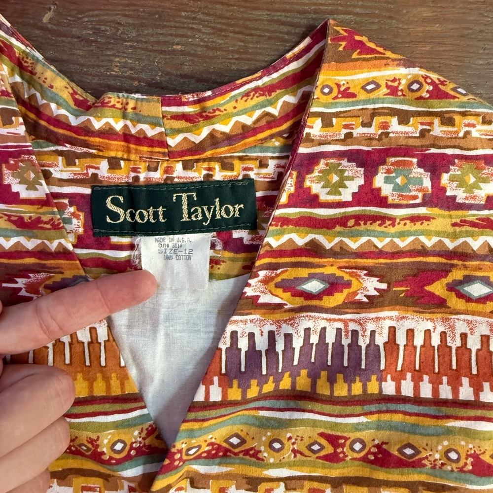 Vintage Scott Taylor Southwestern Aztec Tapestry Vest Boho Button Front~12💚🍄 - Picture 7 of 8